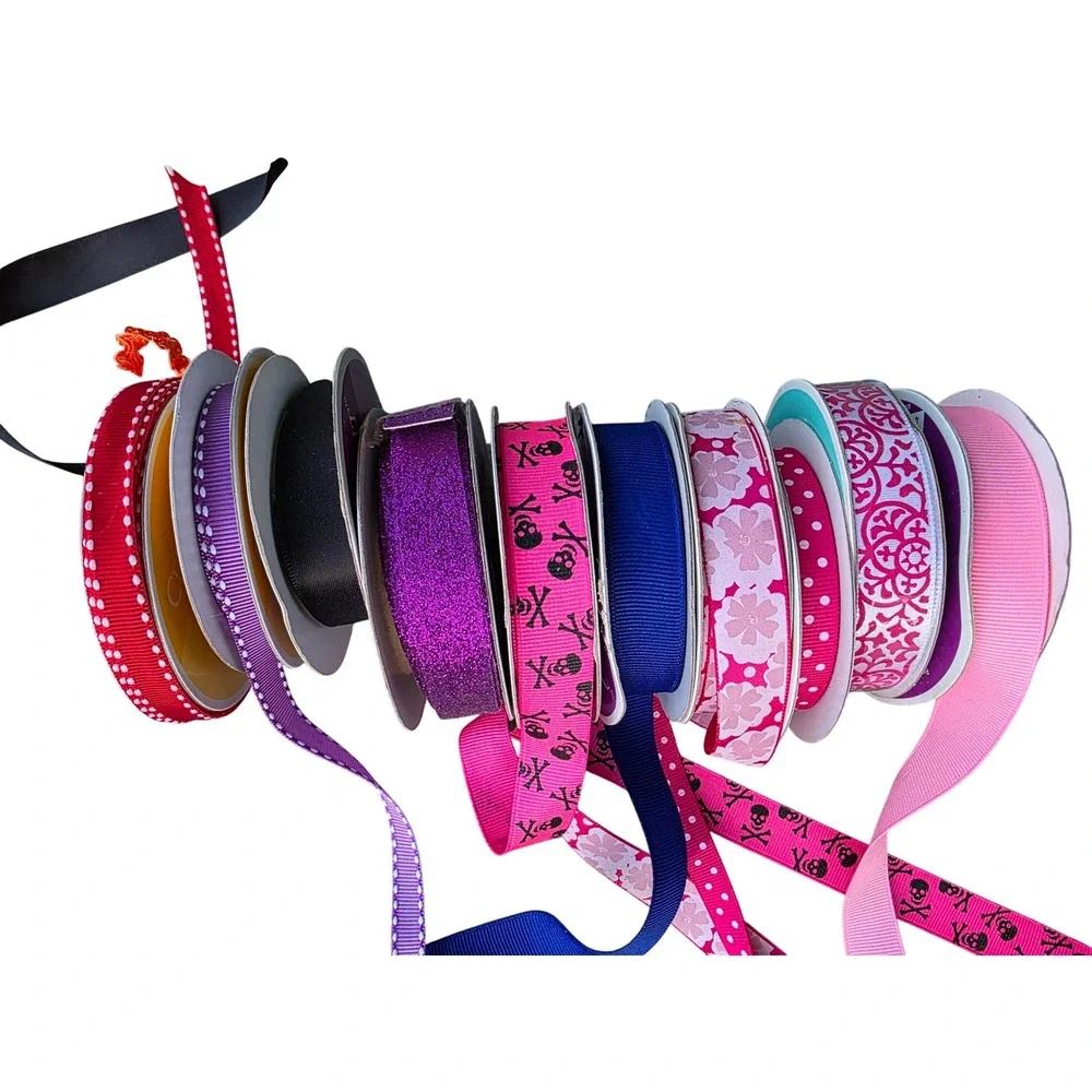Celebrate It Craft Ribbon Lot 10‎ Spools Grosgrain Satin Glitter Floral Skulls